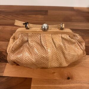 NWOT Francesco Biasia Tan Mini Bag with Snake/ Lizard Finish Made in Italy